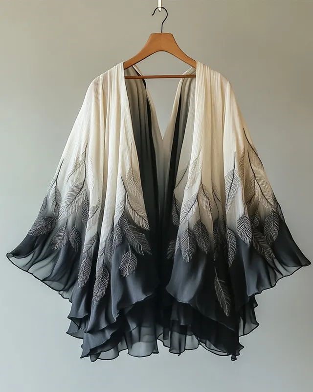 Soft Ombre Shrug with Leaf Design for Women